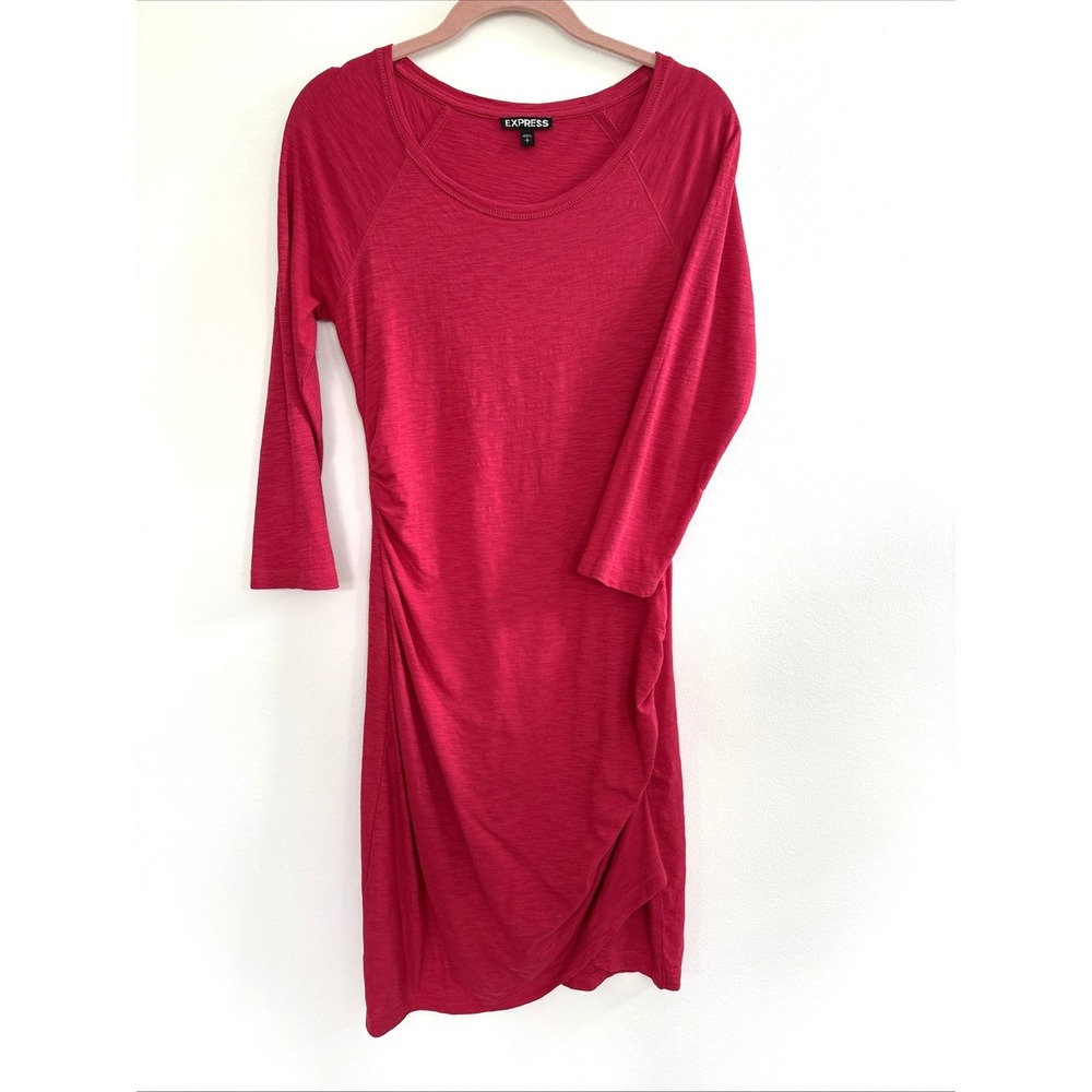 Express Cotton Blend Ruched Side Minimalist Bodycon Dress Y2K Revival  | S